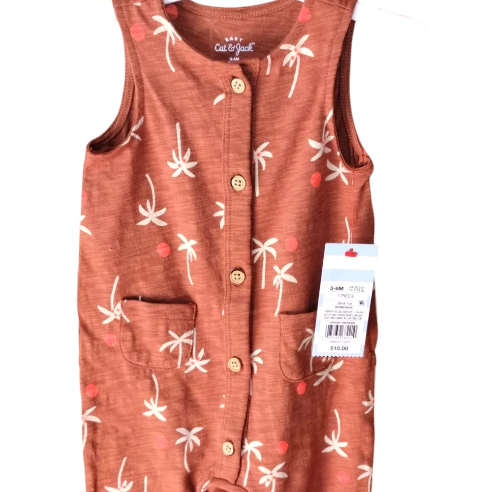 Cat & Jack Brown Palm Print One Piece - Picture 2 of 4